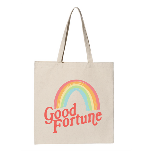 Natural canvas tote bag featuring the "Good Fortune" design!