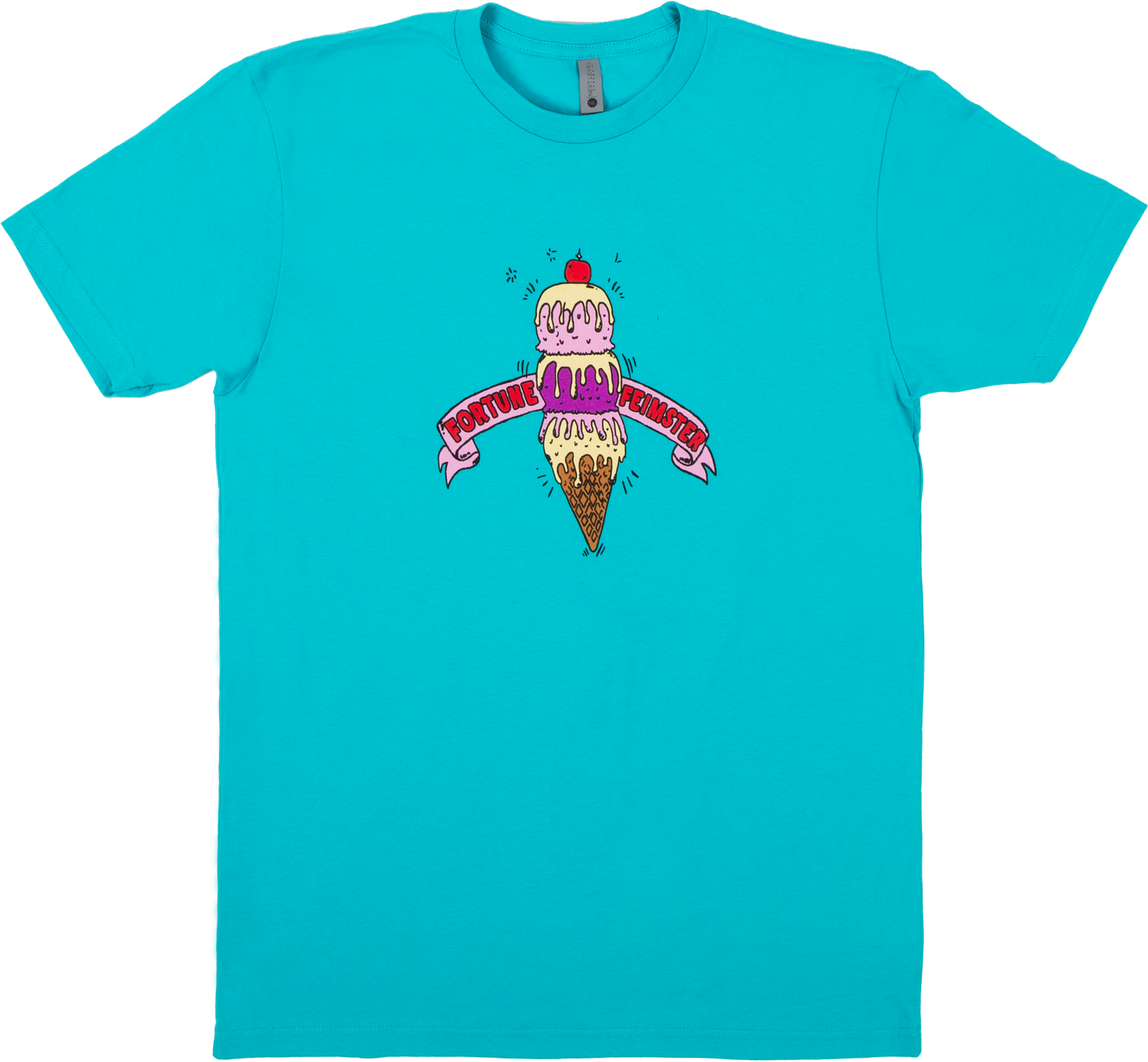 Turquoise T-shirt featuring an ice cream design