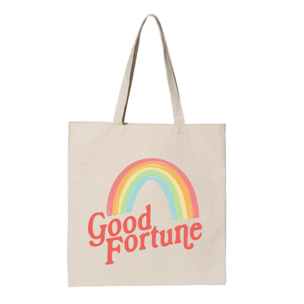 Natural canvas tote bag featuring the "Good Fortune" design!